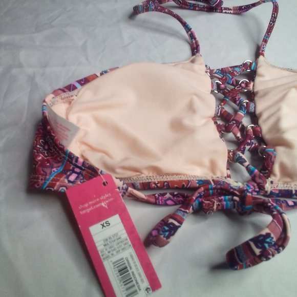 Xhilaration Swim Bikini Top XS Strappy Patterned Pink Purple - Picture 3 of 15
